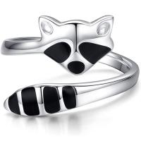 Sterling Silver Finger Ring, 925 Sterling Silver, Bear, platinum plated, adjustable & for woman & epoxy gel, 10mm, 4mm, US Ring 