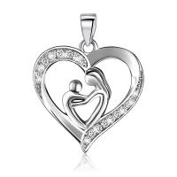 Cubic Zirconia Micro Pave Sterling Silver Pendant, 925 Sterling Silver, Heart, platinum plated, micro pave cubic zirconia & for woman & hollow 
