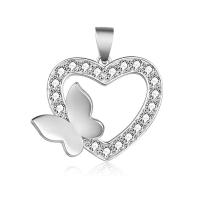 Sterling Silver Rhinestone Pendants, 925 Sterling Silver, Heart, platinum plated, DIY & with rhinestone & hollow 