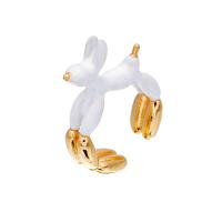 Brass Finger Ring, Dog, 18K gold plated, Adjustable & for woman & enamel 
