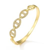 Brass Cuff Bangle, gold color plated, micro pave cubic zirconia & for woman & hollow, 60mm 