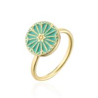 Brass Finger Ring, gold color plated, Adjustable & rotatable & for woman & enamel, green, 18mm 