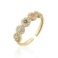 Cubic Zirconia Micro Pave Brass Finger Ring, gold color plated, Adjustable & micro pave cubic zirconia & for woman & enamel, 18mm 