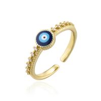 Cubic Zirconia Micro Pave Brass Finger Ring, 18K gold plated, Adjustable & micro pave cubic zirconia & for woman & enamel, blue, 18mm 