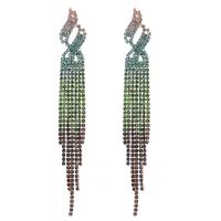 Fashion Fringe Earrings, Zinc Alloy, fashion jewelry & for woman & with rhinestone, green 