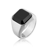 Titanium Steel Finger Ring, with Black Stone, Square, Vacuum Ion Plating & for man 17mm 