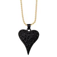 Cubic Zircon Micro Pave Brass Necklace, Heart, gold color plated, micro pave cubic zirconia .32 Inch 