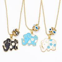 Cubic Zircon Micro Pave Brass Necklace, Elephant, gold color plated, micro pave cubic zirconia & enamel .32 Inch 