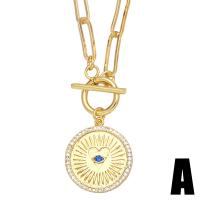 Cubic Zircon Micro Pave Brass Necklace, Round, gold color plated & micro pave cubic zirconia, golden .72 Inch 