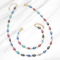 Evil Eye Jewelry Necklace, Brass, with Resin, with 1.97 extender chain, gold color plated & enamel, mixed colors .75 Inch 