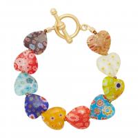 Bracelets Murano, Acier titane, avec chalumeau, coeur, Placage, pour femme, couleurs mélangées .08 pouce, Vendu par PC