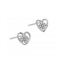 Sterling Silver Stud Earring, 925 Sterling Silver, Heart, plated, for woman & with rhinestone & hollow 