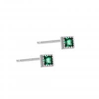 Cubic Zircon (CZ) Stud Earring, 925 Sterling Silver, Square, platinum plated, micro pave cubic zirconia & for woman 3mm 