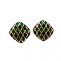 Enamel Zinc Alloy Stud Earring, Square, gold color plated, for woman 
