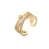 Brass Cuff Finger Ring, gold color plated, Adjustable & micro pave cubic zirconia & for woman 18mm 