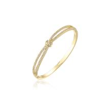 Brass Bangle, 18K gold plated, Adjustable & micro pave cubic zirconia & for woman, 60mm 