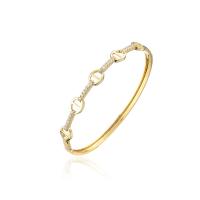 Brass Bangle, 18K gold plated, micro pave cubic zirconia & for woman, 6mm 