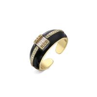 Brass Cuff Finger Ring, 18K gold plated, Adjustable & micro pave cubic zirconia & for woman & hollow 18mm 