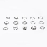 Zinc Alloy Ring Set, plated, 15 pieces & fashion jewelry & for woman & with rhinestone 