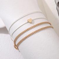 Zinc Alloy Anklet, with 1.97inch extender chain, plated, 2 pieces & Double Layer & fashion jewelry & for woman, golden .2 cm 