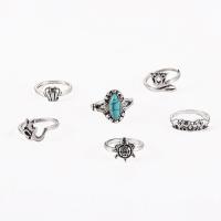 Zinc Alloy Ring Set, with turquoise, plated, 6 pieces & fashion jewelry & Unisex, silver color 