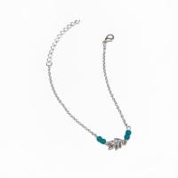 Zinc Alloy Anklet, with turquoise, with 1.97inch extender chain, plated, fashion jewelry & for woman, silver color cm 