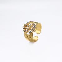 Anillo de dedo de aleación de Zinc, chapado, Joyería & para mujer & con diamantes de imitación, dorado, 17x19mm, Vendido por UD