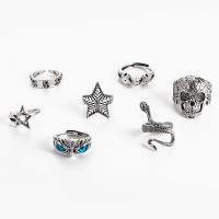 Zinc Alloy Ring Set, plated, 7 pieces & fashion jewelry & Unisex & enamel, silver color 