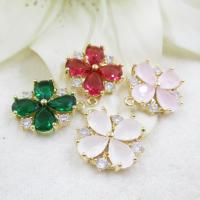 Rhinestone Brass Pendants, Flower, gold color plated, Unisex & micro pave rhinestone & faceted 15mm 