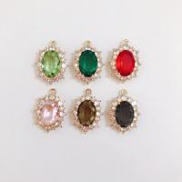 Crystal Brass Pendants, with Brass, Oval, gold color plated, Unisex & faceted & with rhinestone 