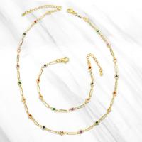 Cubic Zircon Micro Pave Brass Necklace, with 1.97 extender chain, gold color plated & micro pave cubic zirconia, mixed colors .75 Inch 