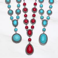 Turquoise Zinc Alloy Necklace, with Synthetic Turquoise, with 1.97 extender chain, silver color plated .65 Inch 
