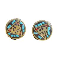 Enamel Brass Beads, Round, gold color plated mixed colors, 16-22mm 