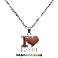 Mood Necklace , 304 Stainless Steel, with Zinc Alloy, Heart, epoxy gel, fashion jewelry & Unisex & change their color according to the temperature Approx 19.69 Inch 