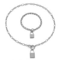 Fashion Stainless Steel Jewelry Sets, 304 Stainless Steel, bracelet & necklace, Lock, woven, fashion jewelry & for woman 19*12mm,23*14mm Approx 18.11 Inch, Approx 7.87 Inch 