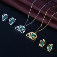 Turquoise Stainless Steel Jewelry Sets, 304 Stainless Steel, Stud Earring & necklace, with turquoise, with 1.97inch extender chain, fashion jewelry & for woman 24*20mm,22*15mm Approx 17.72 Inch 