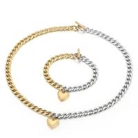 Fashion Stainless Steel Jewelry Sets, 304 Stainless Steel, bracelet & necklace, Heart, woven, fashion jewelry & for woman, 15*15mm,8mm Approx 19.69 Inch, Approx 7.87 Inch 