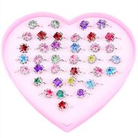 Children Finger Ring, Zinc Alloy, plated, for children & anti-fatigue & with rhinestone, mixed colors, 17mm 