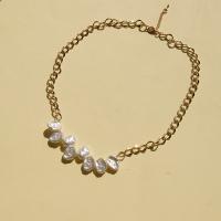 Plastic Pearl Necklace, Zinc Alloy, with Plastic Pearl, plated, snake chain & for woman, golden Approx 45 cm 