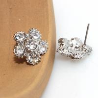Zinc Alloy Rhinestone Stud Earring, zinc alloy post pin, for woman & with rhinestone, silver color, 5-25mm 