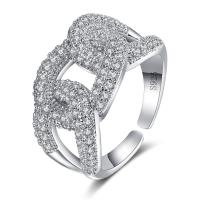 Brass, plated, Adjustable & micro pave cubic zirconia & for woman, silver color, 11.48mm 