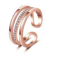Cubic Zirconia Micro Pave Brass Finger Ring, plated, Adjustable & micro pave cubic zirconia & for woman, rose gold color, 17mm 