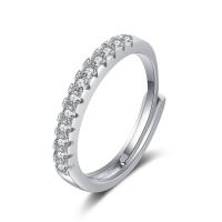 Cubic Zirconia Micro Pave Brass Finger Ring, plated, Adjustable & micro pave cubic zirconia & for woman, silver color, 17mm 