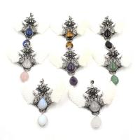 Gemstone Zinc Alloy Pendants, Natural Stone, with Shell & Zinc Alloy, Angel Wing, silver color plated & Unisex 
