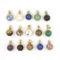 Gemstone Brass Pendants, Natural Stone, with Brass, Round, gold color plated & for woman 