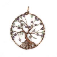 Gemstone Brass Pendants, with Colorful Fluorite, Tree, plated, Unisex 