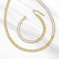 Messing Zirkonia Halskette, mit kubischer Zirkonia, mit Verlängerungskettchen von 1.97, goldfarben plattiert, verschiedene Stile für Wahl, goldfarben, 6x3mm, Länge:16.14 ZollInch, verkauft von PC