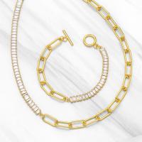 Латунь кубический цирконий ожерелье, с кубический цирконий, плакирован золотом, разные стили для выбора, Золотой длина:17.72 дюймовый, продается PC