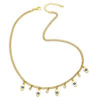 Cubic Zircon Micro Pave Brass Necklace, with 1.97 extender chain, Evil Eye, gold color plated & micro pave cubic zirconia & enamel .54 Inch 