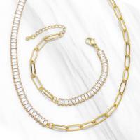 Messing Zirkonia Halskette, mit kubischer Zirkonia, mit Verlängerungskettchen von 1.97, goldfarben plattiert, verschiedene Stile für Wahl, goldfarben, 6x3mm, Länge:16.54 ZollInch, verkauft von PC